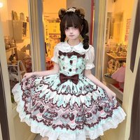 Cute Original Mint Chocolate Cake Sweet Lolita JSK Strap Dress Lace Bow Maiden Daily Plus Size Women's Dress