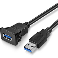1M 3ft Square Single Port USB 3.0/2.0 Panel Flush Mount Extension Data Cable for Car Truck Boat Motorcycle Dashboard