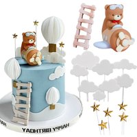 Pilot Bear Cake Toppers Bears Fly The Plane With Clouds Stars Ladder for Kids Happy Birthday Cake Decoration Baby Shower