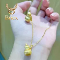 Briex Jewelry Real 18K Gold Pendant Gourd Au750 Gold Wire Drawing Process Inlaid with Moissanite Light Luxury Style Minimalist P