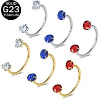 ZS 1PC 20G G23 Titanium Hoop Nose Rings Septum Nose Clicker Silver Color Nose Piercing Red Crystal Cartilage Earring 8mm/10mm