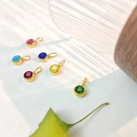Waterproof Shiny Gold 12 Month Crystal Plated Stainless Steel Gemstone Birthstone Bezel Pendant Charm 8MM 14K for DIY Jewelry