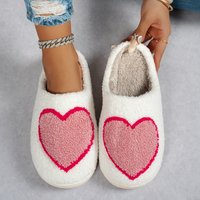 Winter Girl Plush Slippers Big Heart Pattern Non-slip Warm Home Women Shoes Comfy Couples Indoor Cute Soft Sole Casual Bedroom