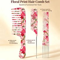 3Pcs Floral Hair Comb Set - Wide Tooth, Highlight, Point Tail Styling Combs for Salon & Home