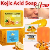 HOT Organic Kojic Acid Lemon Turmeric Soap for Dark Spots, Turmeric Soap for Face Wash Brighten Dark Spot Corrector Skin Care