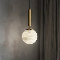 Nowoczesna marmurowa lampa wisząca w całości z miedzi, pojedyncza lampa nocna do sypialni, designerski żyrandol z alabastru do restauracji, dekoracja wnętrz.