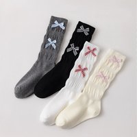 Child Long Socks For Girls Spring Autumn Cotton Bow Children Calf Socks Retro Solid Knee High Baby Kids Girl Elegant Sock 1-12Y