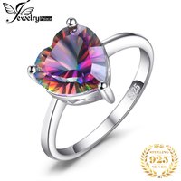 JewelryPalace 4.3ct Natural Rainbow Mystic Quartz 925 Sterling Silver Wedding Engagement Solitaire Ring for Women New Arrival