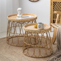 Home Furniture Rattan Tea Table Wooden Small Round Tables Tatami Bamboo Woven Table Simple Style Balcony Leisurely Coffee Tables