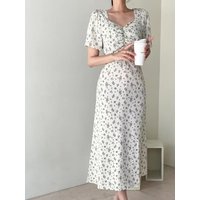 Chic Sweet Backless Hollow out Strapless Dress Women's Waist Cinching Slimming Elegance Chiffon Floral Skirt Korean Style