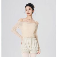 Adult Mesh Pleated Tops Long Sleeves Pullover Versatile Semi Sheer Blouses for Woman Casual Breathable Dance Yoga Sports Shirts
