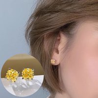 Huitan Elegant Cushion Shaped Yellow Cubic Zirconia Stud Earrings for Women Bright Ear Stud Daily Party Luxury Trendy Jewelry