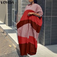 Plus Size 5XL VONDA Bohemian Women Print Maxi Dress Bat Sleeve Oversized Long Shirt Vestidos Casual V-Neck Vintage Fashion Robe