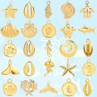 6PCS/lot Golden Starfish Shell Sea Turtle Marine Animals Charms For DIY Jewelry Making Supplies Stainless Steel Charm Pendants
