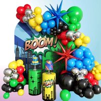 137Pcs Red and Blue Exploding Hero Star Foil Balloon Wreath Arch Set Decor for Birthday PartY and Youth Gatherings Decoration