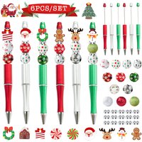 6PCS/12PCS Christmas Santa Claus Elk Snowman Gift Box Theme DIY Beaded Ballpoint Pen&Wood Bead Set,Office&Study Supply