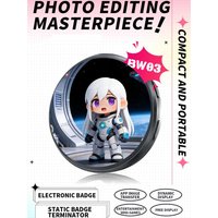 Smart E-Badge with 1.5" HD Screen Bluetooth 5.4 Electronic Badge for Image/GIF/Video Display Wearable Pin Necklace 32MB Storage