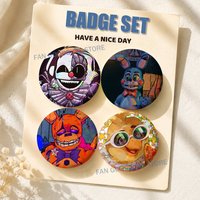 W-FnafS Brooches for Backpack Accessories 25,32,44,58,75mm Round Enamel Pins 2-piece set Cartoon Anime Badge