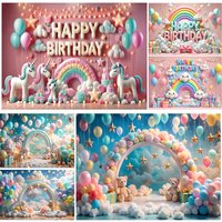 3D Balloons Rainbow Happy Birthday Photography Backdrop Colorful Girl Boy Birthday Party Baby Shower Decor Photozone Background
