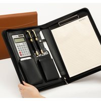 Multifunctional A4 Leather Conference Portfolio Folder for Document Organizer Zippered Man Executive Folder Briefcase Office