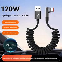 120W Fast Charging Coiled USB Type-C Cable 90-Degree L-Shape Retractable Spring Data Cord for Car Gaming & Mobile Phones