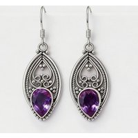 Vintage Hollowed Hand Carved Purple Synthetic Zirconia Pendant Earrings for Women Exquisite Gorgeous Banquet Jewelry Accessories