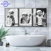 Funny Otter & Raccoon Bathroom Canvas Poster Cat Drinking Animals Black & White Wall Art Mural for Modern Living Room Home Decor
