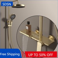 Brushed Gold Piano Bathroom Shower System Faucet Accessories 12 Inch Rainfall Shower Head Hot Cold Piano Bathroom Shower Set