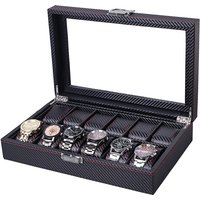 3/5/6/10/12 Slots Watch Organizer Box, Storage Box for Travel Watches Carbon Fiber Display Multi-Purpose Box for Watch Display