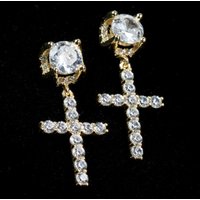 Simple Stylish Cross Drop Hoop Earrings Shiny CZ High Quality Women Men Personality Accessories Unisex Fashion Jewelry