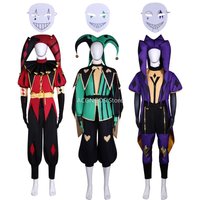 Game FreakCircus Clown Cosplay Costume Pierrot/Harlequin/Jester Cos Outfit with Mask for Anime Cons Halloween Party Performance