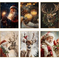 Christmas Elk Santa Claus Gift Candle Winter Scene Festive Poster Prints Wall Art Canvas Bedroom Living Room Home Decor