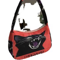 Trendy Angry Black Cat Print Shoulder Bag, Corduroy Underarm Bag for Daily Casual Use