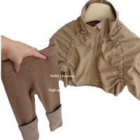 LILIGIRL Baby Girl Two-Piece Set, Khaki Jacket with Brown Leggings, Toddler Casual Wear for Spring and Autum