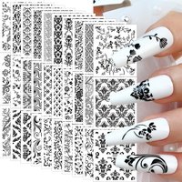 30pcs heiseleisi Cross border Nail Stickers Black Silver Lace Hollow Back Adhesive 30 Small Sheets Different Retro Set Nail