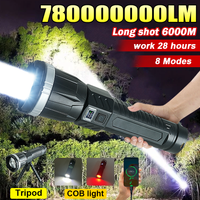 780000000LM Super Powerful Flashlight Rechargeable LED Tactical Torch Ultra Bright Long Range 6000M Lantern Outdoor With Stand