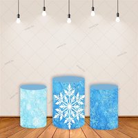 Frozen Winter Snow Cylinder Cover Photo Backdrop Fairy Tale Castle Background Circle Pillar Plinth Covers