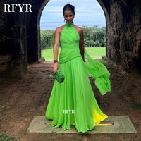 RFYR Halter Party Dress Mint Evening Dress Layers A Line Prom Dress with Pleats فستان سهرة Customized