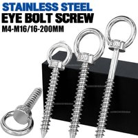 M4-M16 16-200mm Large Stainless Steel Eye Screws Heavy Duty Screw in Hook Heavy Duty Eye Bolt Self Tapping Eyelet Strong Hanging