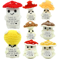 PlantSeries Positive Energy Mushroom Crochet Doll Handmade Knitted Potted Plant Hug with Encouragement Card Mini Desk Decor Gift