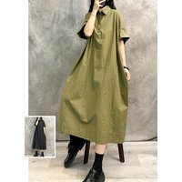 Retro Slim Fit Collar Casual irt Dr mid Length A-Line Skirt for plus Size Women Summer Cotton Vintage Sle Dr