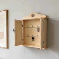 Retro Solid Wood Wall Hanging Key Holder, Multi-Functional Jewelry & Storage Rack with Hooks