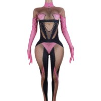 Sexy Pink Diamonds Jumpsuits Woman Nightclub Print Leotard Singer Costume Birthday Party Pole Dance Drag Queen Stage Wear Fenmo
