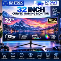 32 Inch Curved Gaming Monitor 75Hz, QHD 2560×1440 PC Computer Monitor with 1500R Curved Screen, Frameless Design, VESA Support, Wide Viewing Angle, Ultra Clear Display for Gaming, Sports Watching,