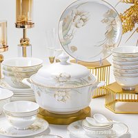 New Chinese-style ceramic tableware set, home and business event gift set, complete set of bone china bowls