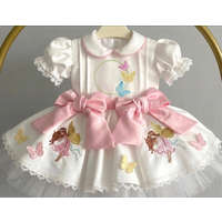 Summer Girl Sweet Elf Girl Embroidered Butterfly Pink Bow Lace White Puffy Dress for Party Birthday Wedding Photography B640 image 3