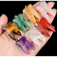 32x20mm Cute Tooth Shape Pendant Natural Stone Crystal Rose Quartz Charms for Jewelry Making DIY Necklace Earrings Accessories