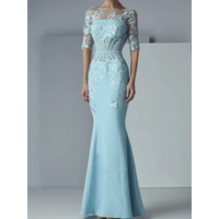 Classic O-Neck Appliquins Lace Mermaid Formal Evening Dresses Birthday Party Prom Gowns Customized