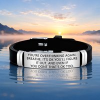 Inspirational Anxiety Relief Adjustable Silicone Bracelet Stainless Steel Quote Mental Health Awareness Gift For Women Men