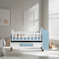 Portable Storage Rocking Sleeping Mosquito Swinging Wood Crib Newborn Baby Bed with Wheels